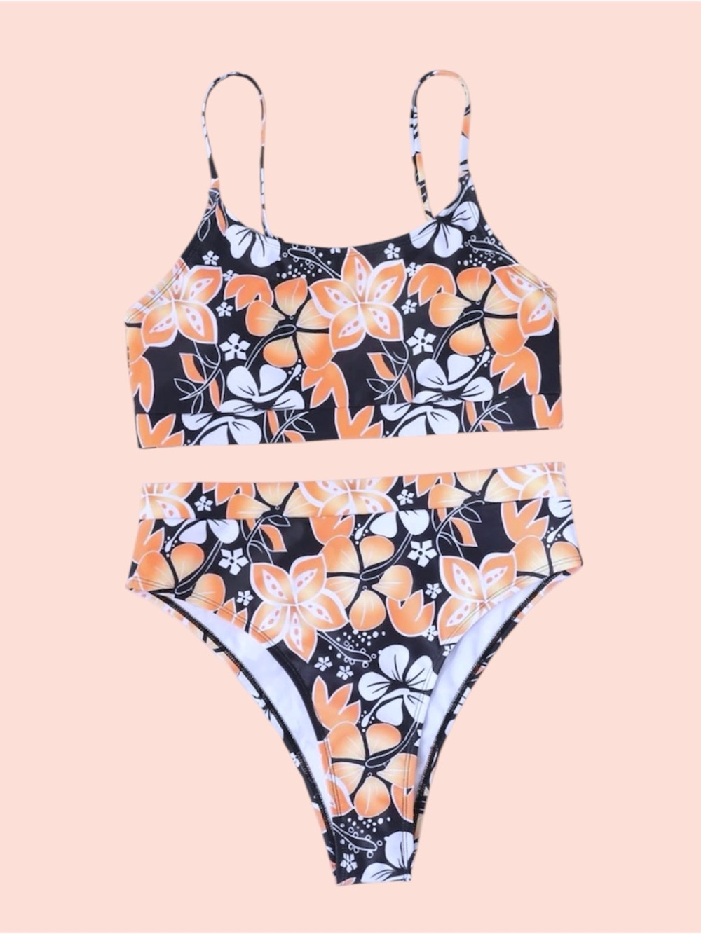 High-Waist Floral Bikini Set - Black & Orange - Picture 5 of 5